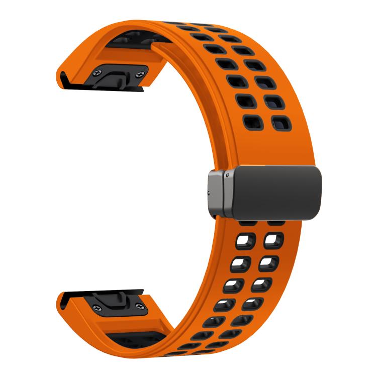 For Garmin QuickFit 26mm Kalebol Two-color Magnetic Silicone Watch Band(Orange Black)
