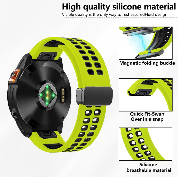 For Garmin QuickFit 26mm Kalebol Two-color Magnetic Silicone Watch Band(Orange Black)