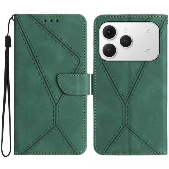 For Tecno Spark 40 4G Stitching Embossed Leather Phone Case(Green)