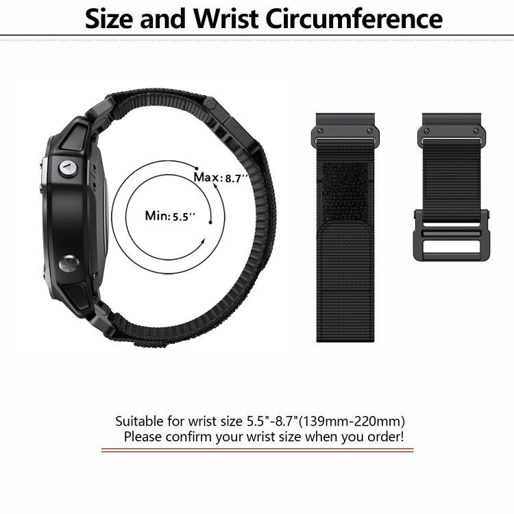 For Garmin QuickFit 26mm Kalebol Loop Nylon Buckle Watch Band(Black)