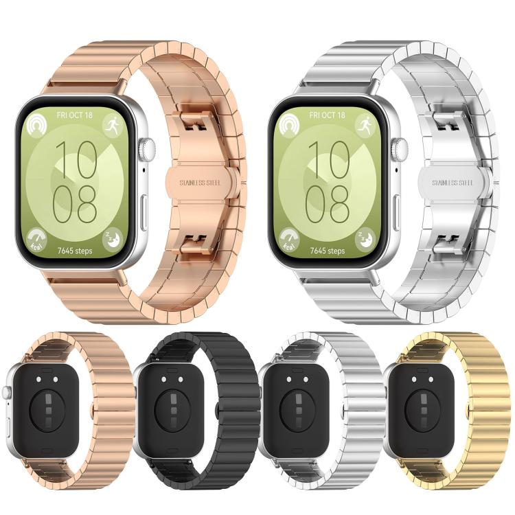For Huawei Watch Fit3 Kalebol Solid Stainless Steel Strap(Rose Gold)
