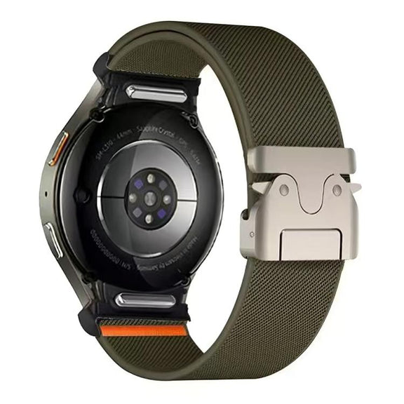 For Samsung Galaxy Watch 7 / 6 / 5 / 4 Press Button Connector Parachute Buckle Elastic Nylon Watch Band(Army Green)