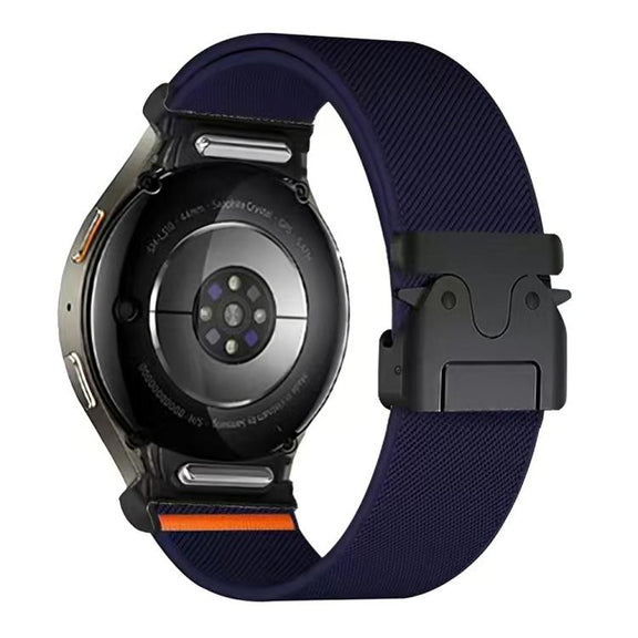 For Samsung Galaxy Watch 7 / 6 / 5 / 4 Press Button Connector Parachute Buckle Elastic Nylon Watch Band(Dark Blue)