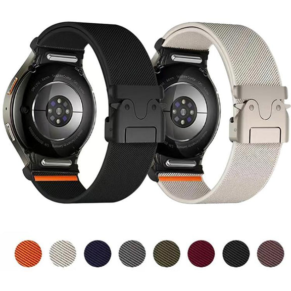For Samsung Galaxy Watch 7 / 6 / 5 / 4 Press Button Connector Parachute Buckle Elastic Nylon Watch Band(Wine Red)