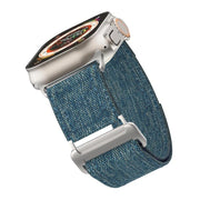 For Apple Watch 46mm / 49mm / 45mm / 44mm Kalebol Canvas Pattern Nylon Loop Strap(Light Blue)