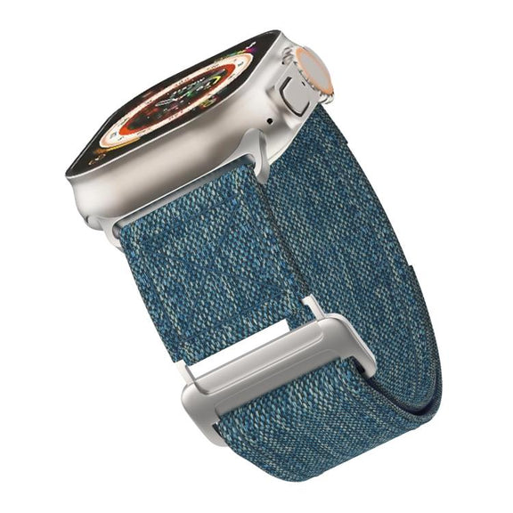 For Apple Watch 46mm / 49mm / 45mm / 44mm Kalebol Canvas Pattern Nylon Loop Strap(Light Blue)