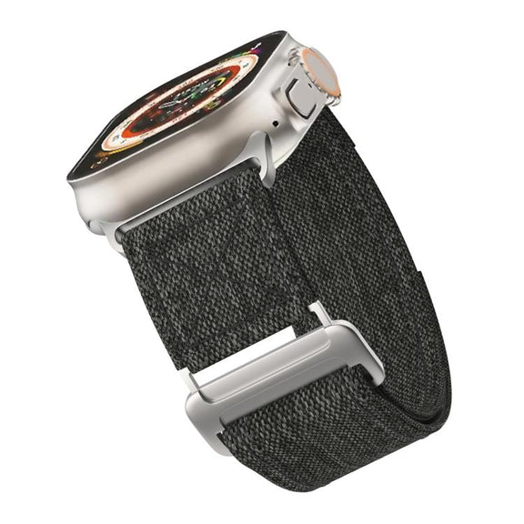 For Apple Watch 42mm / 41mm / 40mm / 38mm Kalebol Canvas Pattern Nylon Loop Strap(Black)