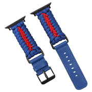 For Apple Watch 46mm / 49mm / 45mm / 44mm Double Leather Buckle Paracord Nylon Watch Band(Blue)