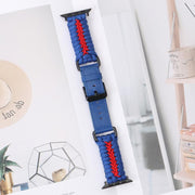 For Apple Watch 46mm / 49mm / 45mm / 44mm Double Leather Buckle Paracord Nylon Watch Band(Blue)