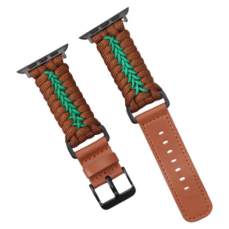 For Apple Watch 46mm / 49mm / 45mm / 44mm Double Leather Buckle Paracord Nylon Watch Band(Brown) - free shipping - PMc TechLife - Order now!