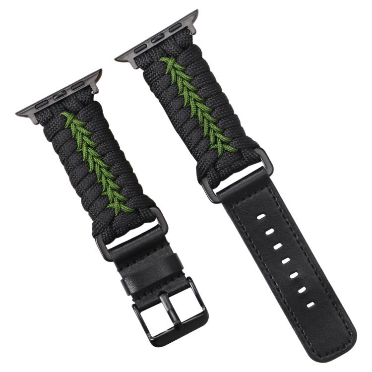 For Apple Watch 42mm / 41mm / 40mm / 38mm Double Leather Buckle Paracord Nylon Watch Band(Green)