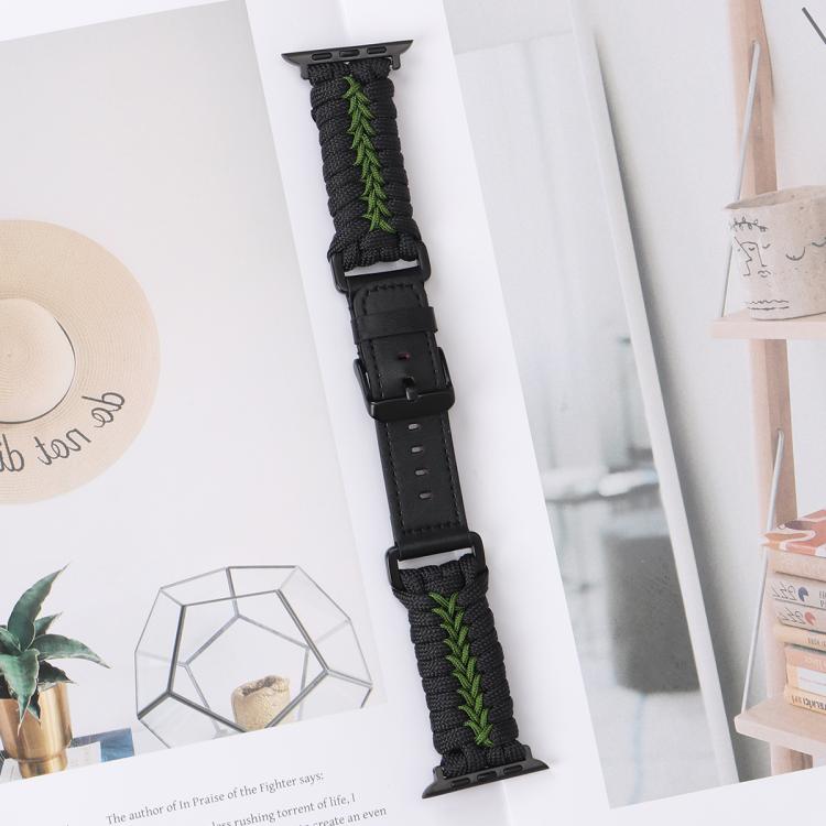 For Apple Watch 42mm / 41mm / 40mm / 38mm Double Leather Buckle Paracord Nylon Watch Band(Green)