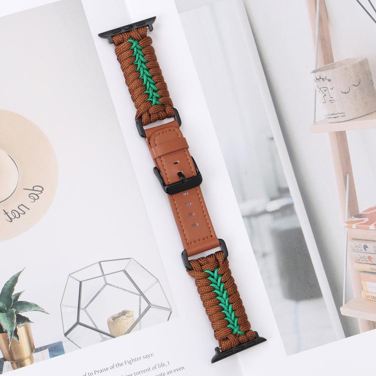 For Apple Watch 42mm / 41mm / 40mm / 38mm Double Leather Buckle Paracord Nylon Watch Band(Brown) - free shipping - PMc TechLife - Order now!