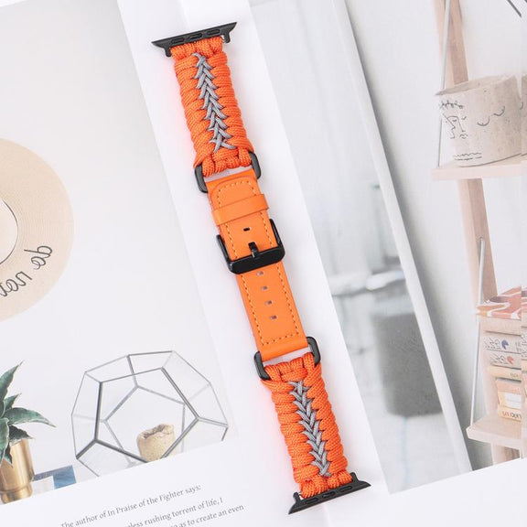 For Apple Watch 42mm / 41mm / 40mm / 38mm Double Leather Buckle Paracord Nylon Watch Band(Orange)