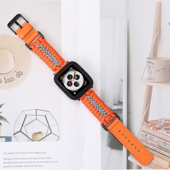 For Apple Watch 42mm / 41mm / 40mm / 38mm Double Leather Buckle Paracord Nylon Watch Band(Orange)