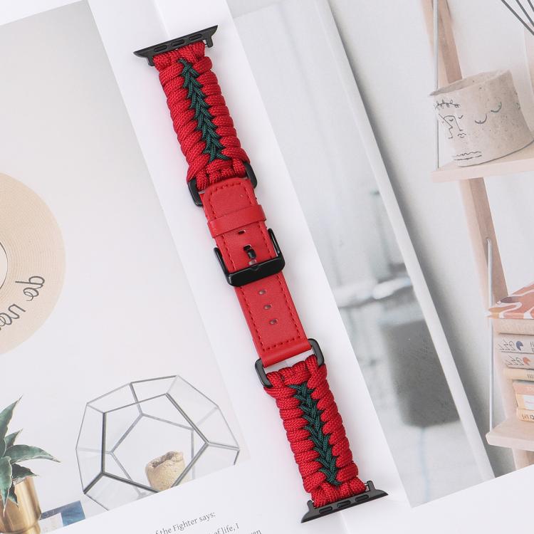 For Apple Watch 42mm / 41mm / 40mm / 38mm Double Leather Buckle Paracord Nylon Watch Band(Red)
