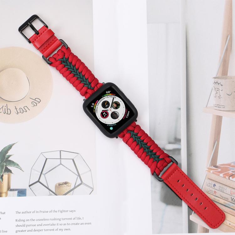 For Apple Watch 42mm / 41mm / 40mm / 38mm Double Leather Buckle Paracord Nylon Watch Band(Red)