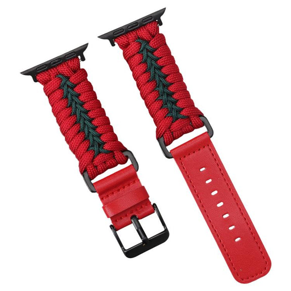 For Apple Watch 42mm / 41mm / 40mm / 38mm Double Leather Buckle Paracord Nylon Watch Band(Red)