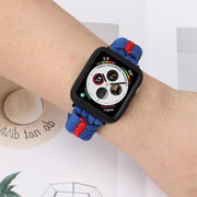 For Apple Watch 42mm / 41mm / 40mm / 38mm Double Leather Buckle Paracord Nylon Watch Band(Green)