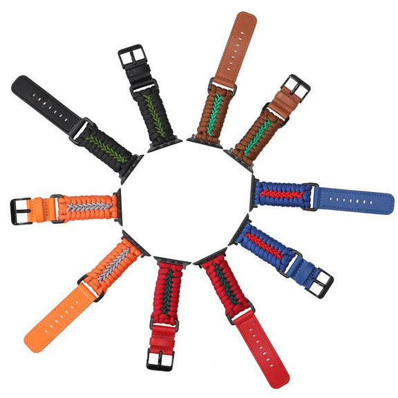 For Apple Watch 42mm / 41mm / 40mm / 38mm Double Leather Buckle Paracord Nylon Watch Band(Green)