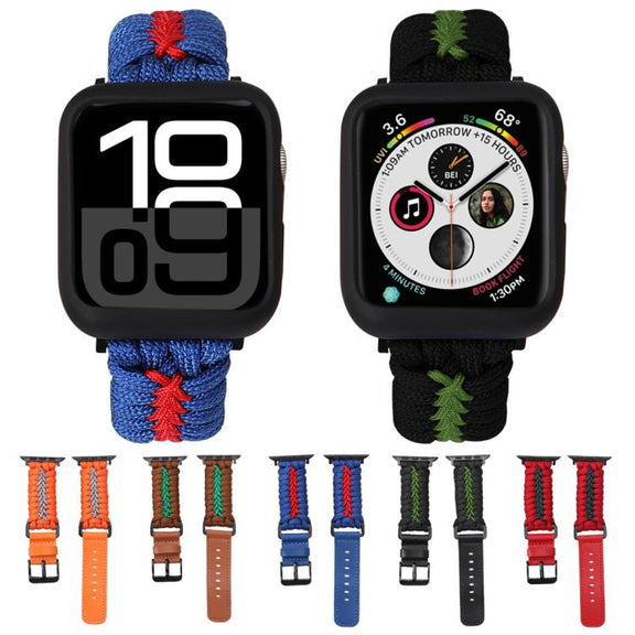 For Apple Watch 42mm / 41mm / 40mm / 38mm Double Leather Buckle Paracord Nylon Watch Band(Brown)