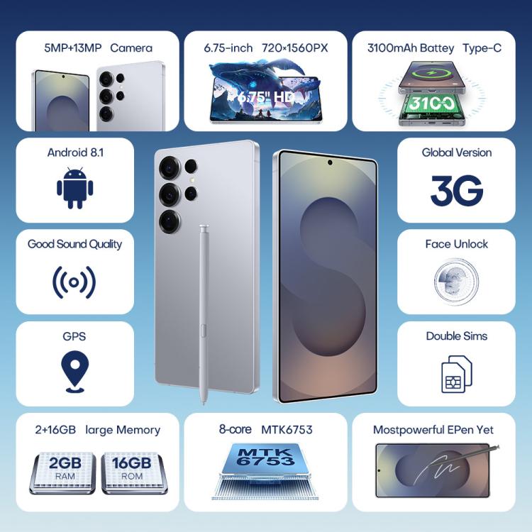 F10 / S25 Ultra, 2GB+16GB, 6.75 inch Android 8.1 MTK6753 Octa Core, Network: 3G, Dual SIM, Plug:UK Plug(Titanium Blue)