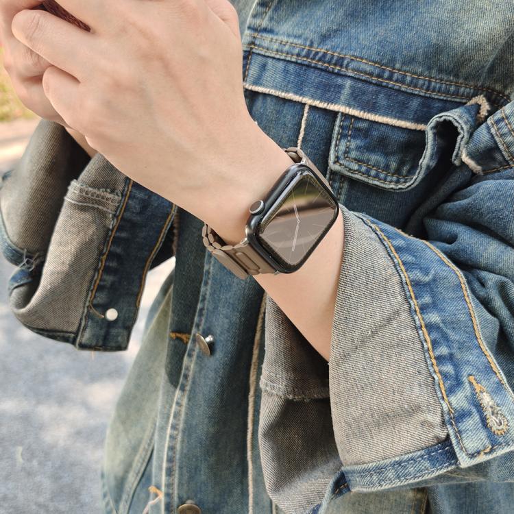 For Apple Watch 46mm / 49mm / 45mm / 44mm I-shaped Three-piece Leather Magnetic Watch Band(Taupe)