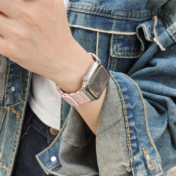 For Apple Watch 46mm / 49mm / 45mm / 44mm I-shaped Three-piece Leather Magnetic Watch Band(Light Pink)