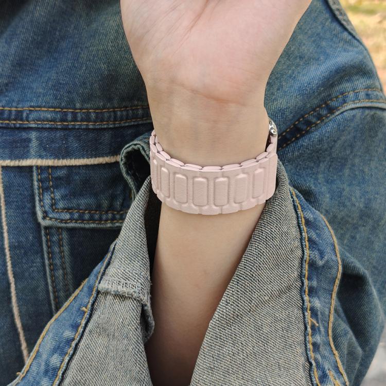 For Apple Watch 46mm / 49mm / 45mm / 44mm I-shaped Three-piece Leather Magnetic Watch Band(Light Pink)
