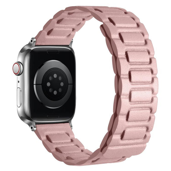 For Apple Watch 46mm / 49mm / 45mm / 44mm I-shaped Three-piece Leather Magnetic Watch Band(Light Pink)