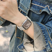 For Apple Watch 46mm / 49mm / 45mm / 44mm I-shaped Three-piece Leather Magnetic Watch Band(Starlight)