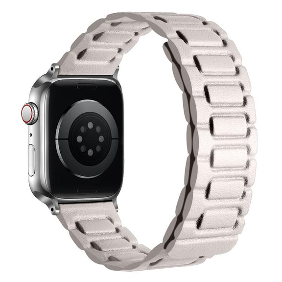 For Apple Watch 46mm / 49mm / 45mm / 44mm I-shaped Three-piece Leather Magnetic Watch Band(Starlight)