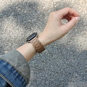 For Apple Watch 46mm / 49mm / 45mm / 44mm I-shaped Three-piece Leather Magnetic Watch Band(Brown)