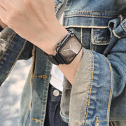 For Apple Watch 42mm / 41mm / 40mm / 38mm I-shaped Three-piece Leather Magnetic Watch Band(Black)