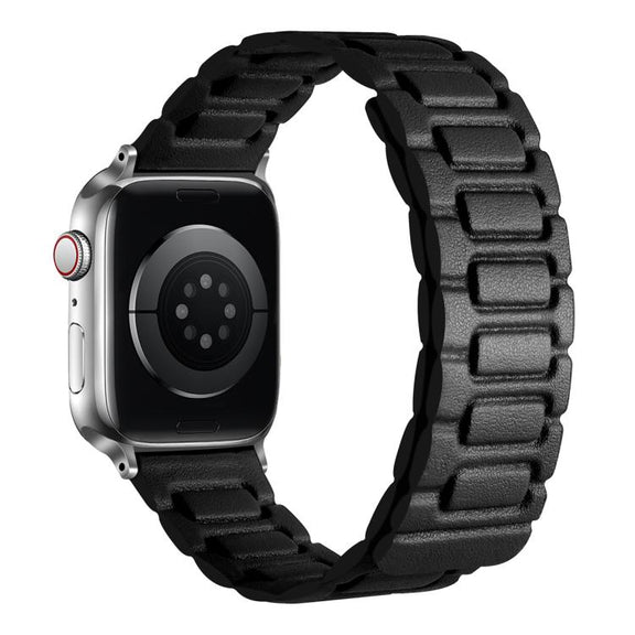For Apple Watch 42mm / 41mm / 40mm / 38mm I-shaped Three-piece Leather Magnetic Watch Band(Black)