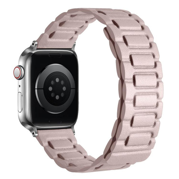 For Apple Watch 42mm / 41mm / 40mm / 38mm I-shaped Three-piece Leather Magnetic Watch Band(Khaki)