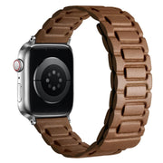 For Apple Watch 42mm / 41mm / 40mm / 38mm I-shaped Three-piece Leather Magnetic Watch Band(Brown)