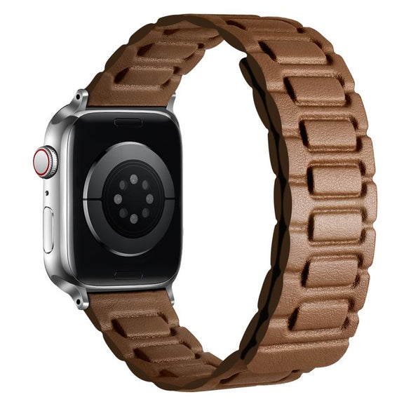 For Apple Watch 42mm / 41mm / 40mm / 38mm I-shaped Three-piece Leather Magnetic Watch Band(Brown)