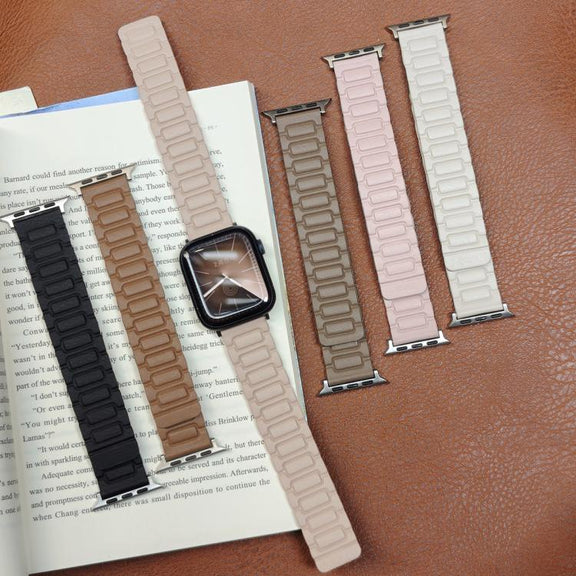 For Apple Watch 42mm / 41mm / 40mm / 38mm I-shaped Three-piece Leather Magnetic Watch Band(Brown)