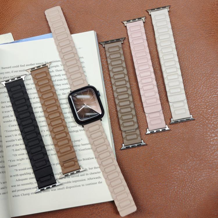 For Apple Watch 42mm / 41mm / 40mm / 38mm I-shaped Three-piece Leather Magnetic Watch Band(Khaki)