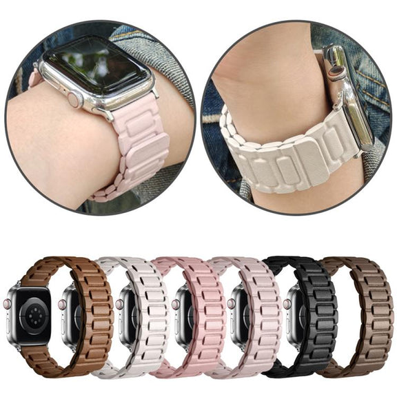 For Apple Watch 46mm / 49mm / 45mm / 44mm I-shaped Three-piece Leather Magnetic Watch Band(Black)