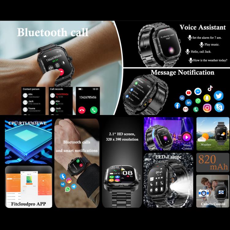 LF37 2.1 inch BT Call Smart Watch, Support Blood Oxygen / Heart Rate / Female Menstrual(Black Steel) - free shipping - PMC TechLife - Order now!