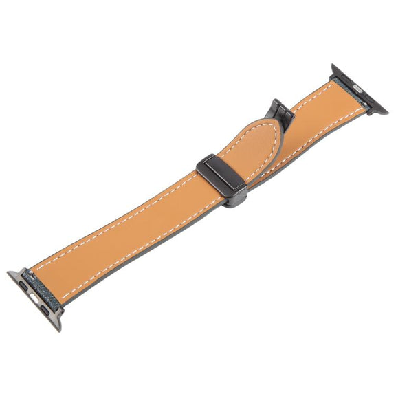 For Apple Watch 46mm / 49mm / 45mm / 44mm Folding Magnetic Buckle Denim Leather Watch Band(Dark Blue)