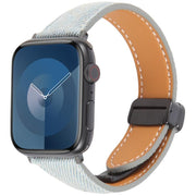 For Apple Watch 46mm / 49mm / 45mm / 44mm Folding Magnetic Buckle Denim Leather Watch Band(Light Blue)