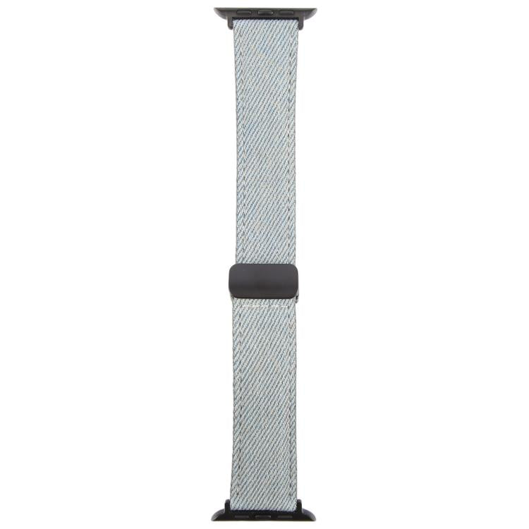 For Apple Watch 46mm / 49mm / 45mm / 44mm Folding Magnetic Buckle Denim Leather Watch Band(Light Blue)