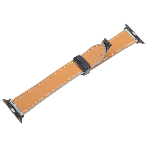For Apple Watch 46mm / 49mm / 45mm / 44mm Folding Magnetic Buckle Denim Leather Watch Band(Light Blue)
