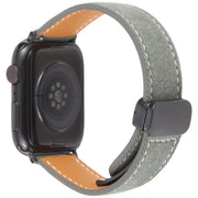 For Apple Watch 46mm / 49mm / 45mm / 44mm Folding Magnetic Buckle Denim Leather Watch Band(Retro Blue)