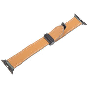 For Apple Watch 46mm / 49mm / 45mm / 44mm Folding Magnetic Buckle Denim Leather Watch Band(Retro Blue)
