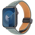For Apple Watch 46mm / 49mm / 45mm / 44mm Folding Magnetic Buckle Denim Leather Watch Band(Blue Grey) - Watch Bands by PMC TechLife | Online Shopping South Africa | PMC TechLife | Buy Now Pay Later Mobicred
