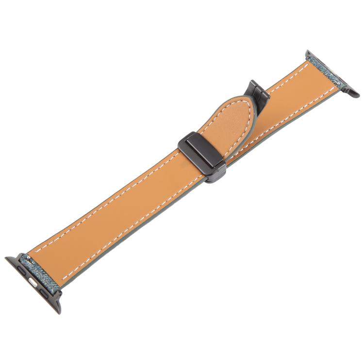 For Apple Watch 46mm / 49mm / 45mm / 44mm Folding Magnetic Buckle Denim Leather Watch Band(Blue Grey)